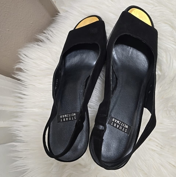 Stuart Weitzman Slingback Open Toe Suede Leather Black Heels Size 8B 🌴 - Picture 6 of 8